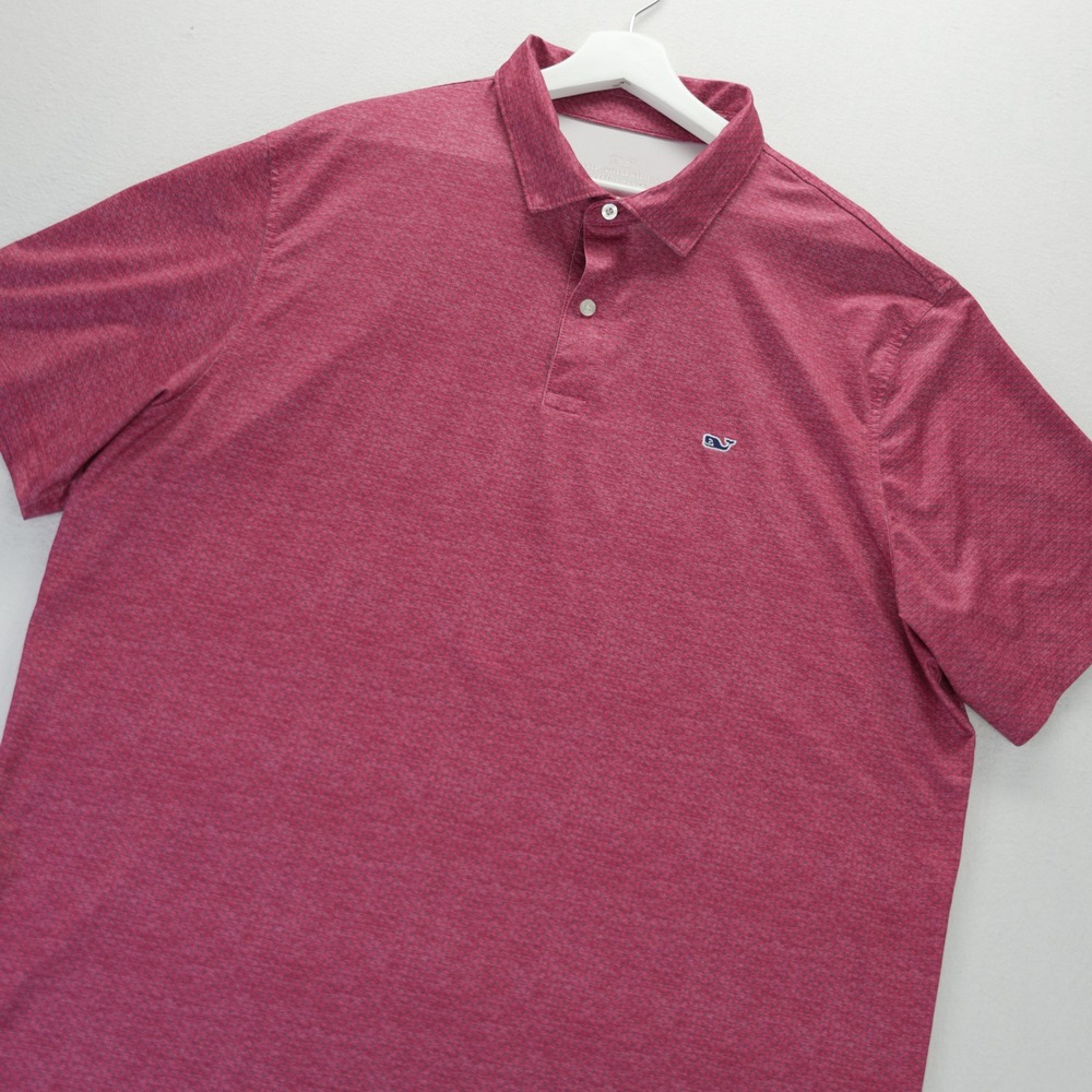 Vineyard Vines Performance Polo Shirt XL Red Blue Micro Whale All Over Print